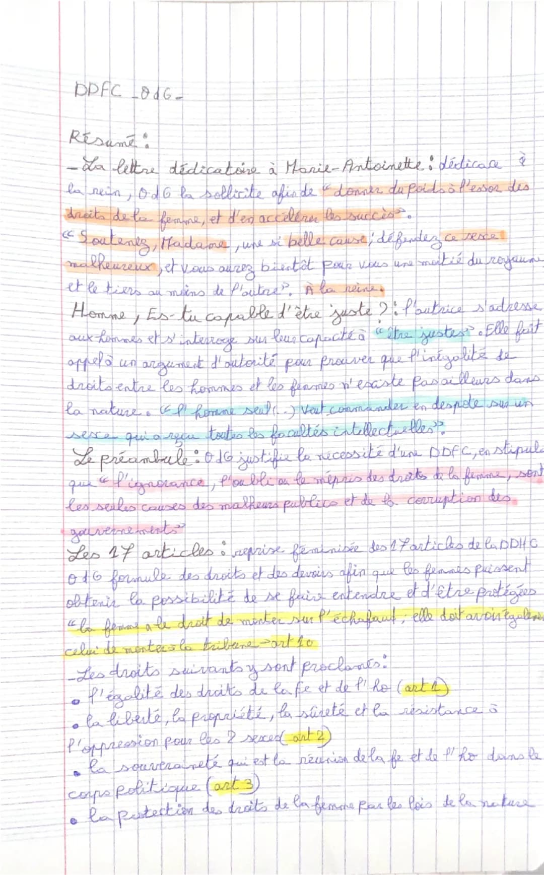Littérature d'ities.
Écrire et combattre pour l'égalité
La Déclaration des droits de la femme et de lo citoyenne
(Olympe de Gouges)
Parcours