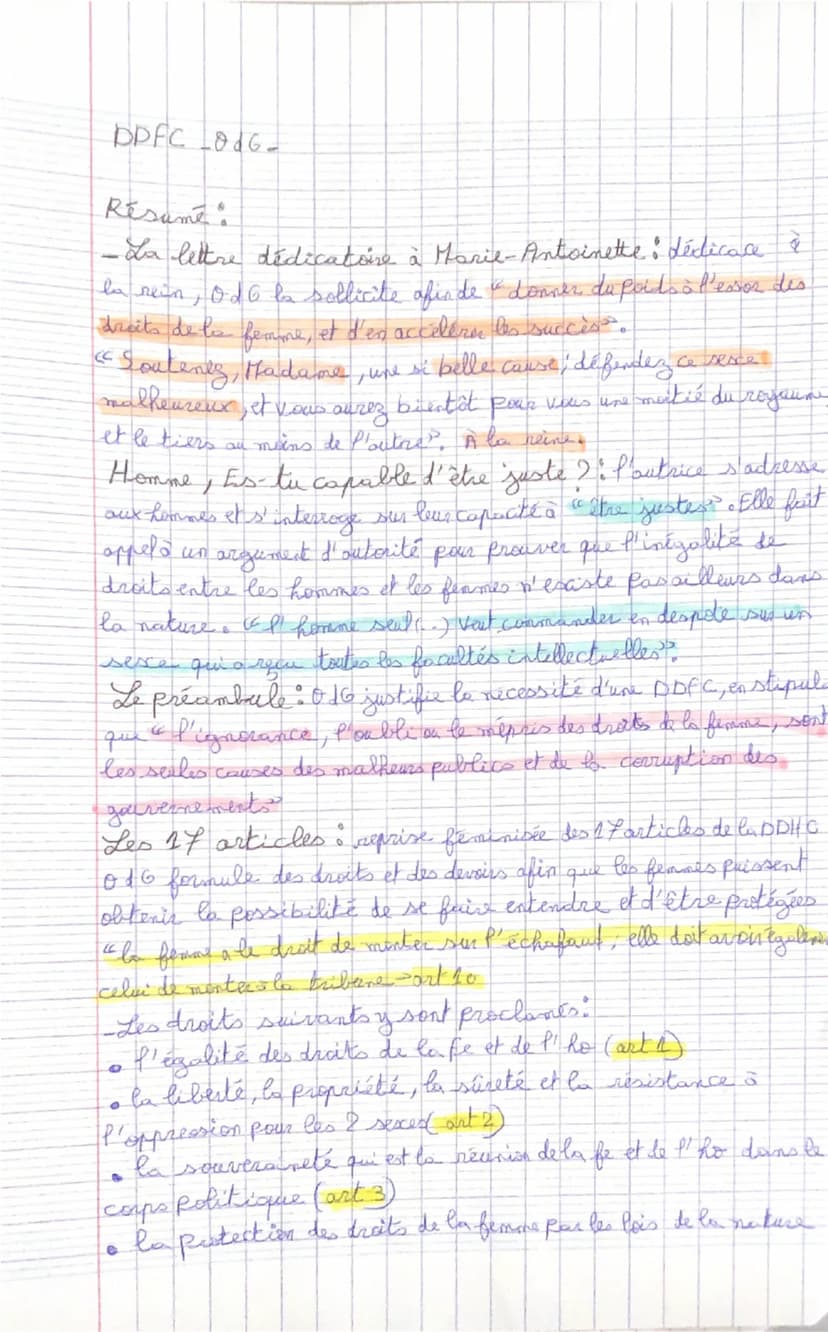 Littérature d'ities.
Écrire et combattre pour l'égalité
La Déclaration des droits de la femme et de lo citoyenne
(Olympe de Gouges)
Parcours