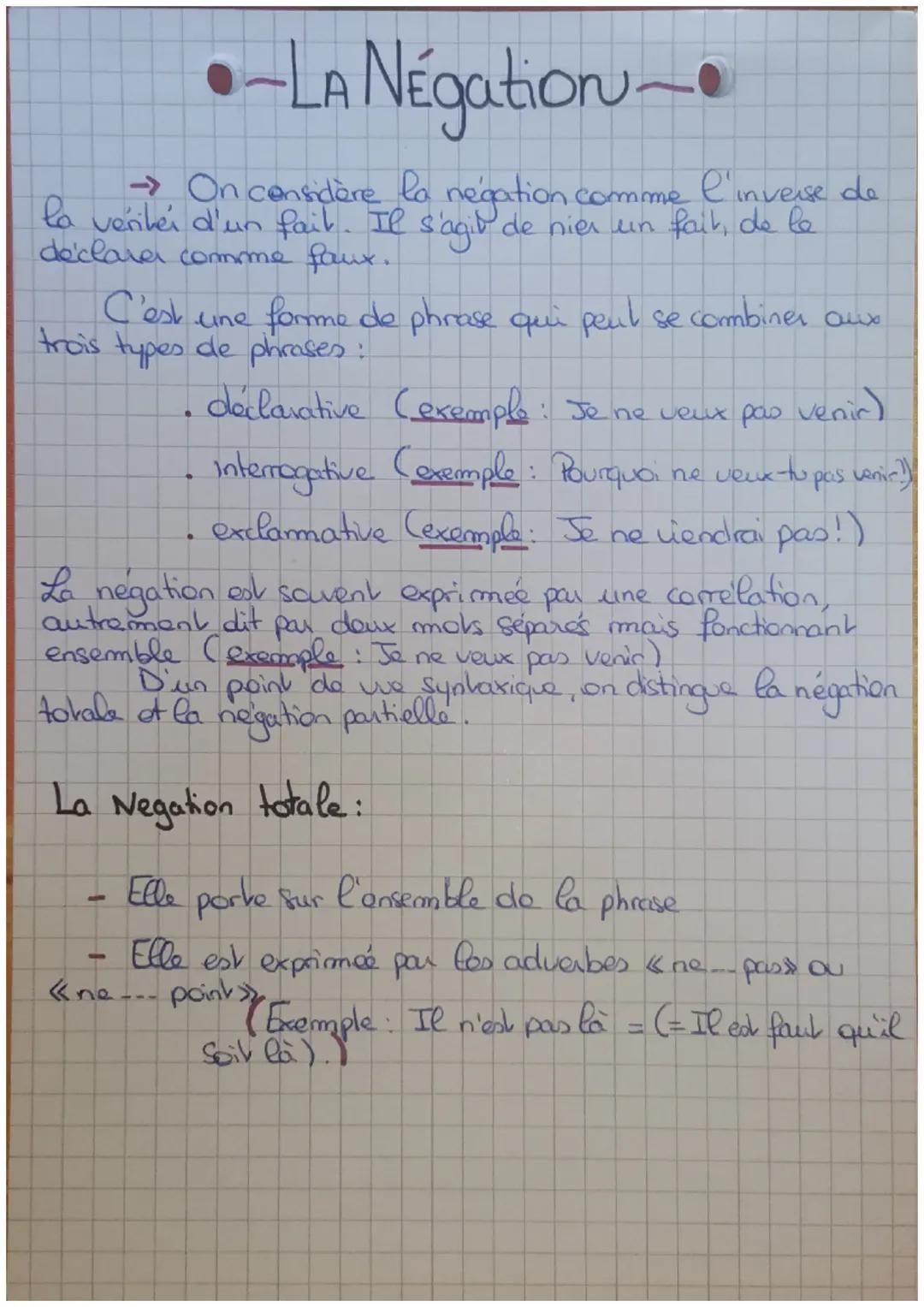 # -LA Négation-

→ On considère la négation comme l'inverse de
la veritei d'un fait. Il s'agit de nier un fait, de le
declara comme faux.

C