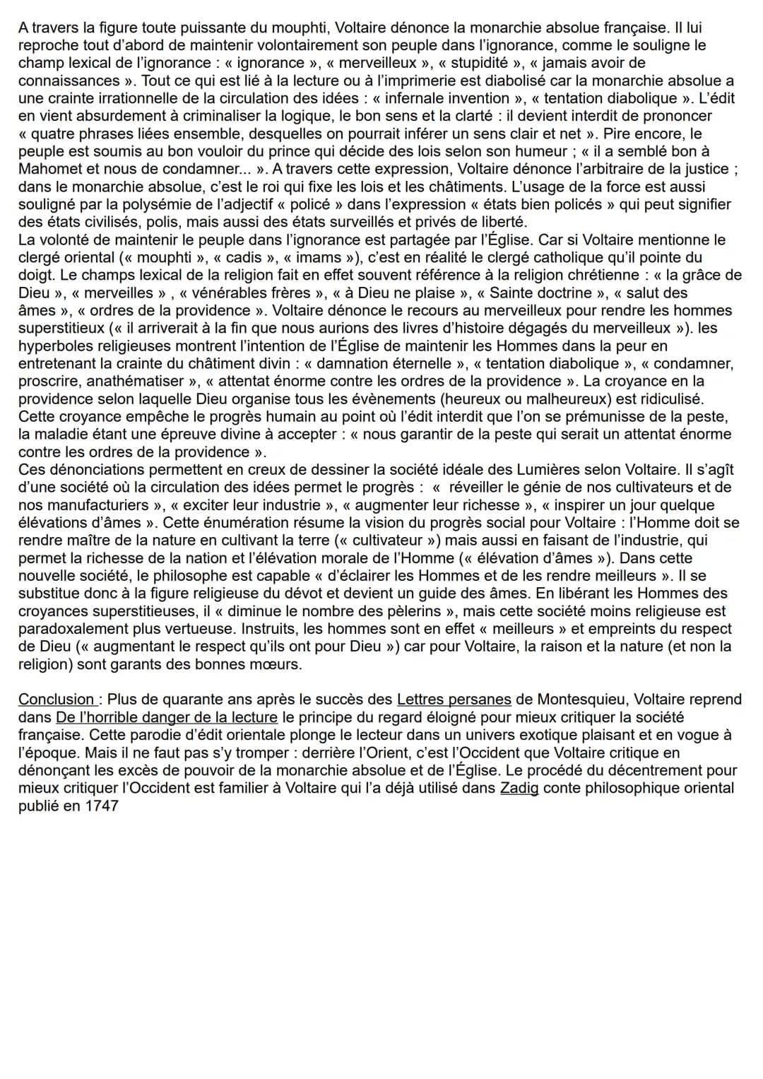 De l'horrible danger de la lecture - Voltaire (1765) → TEXTE N°1 (page 55 à 60)
Problématique : - Comment le recours à un Orient imaginaire 