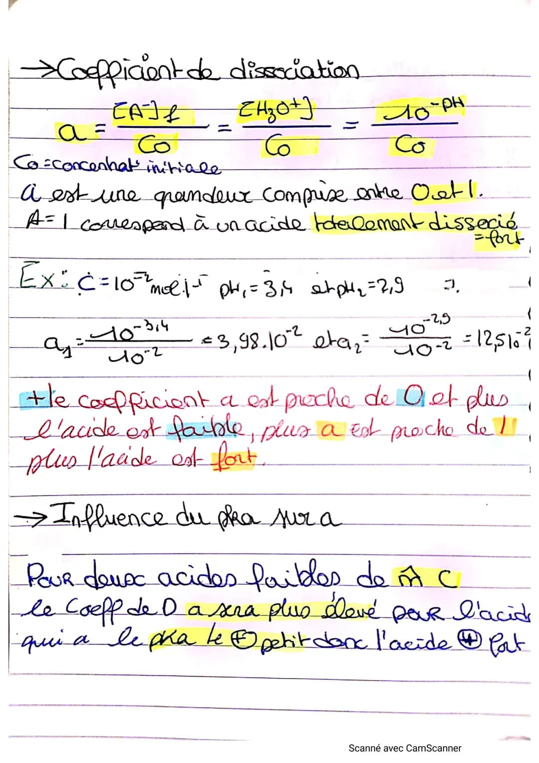 
<h2 id="constantedacidit">Constante d'acidité</h2>
<p>La constante d'acidité est représentée par la formule Ka. Elle est définie par l'expr