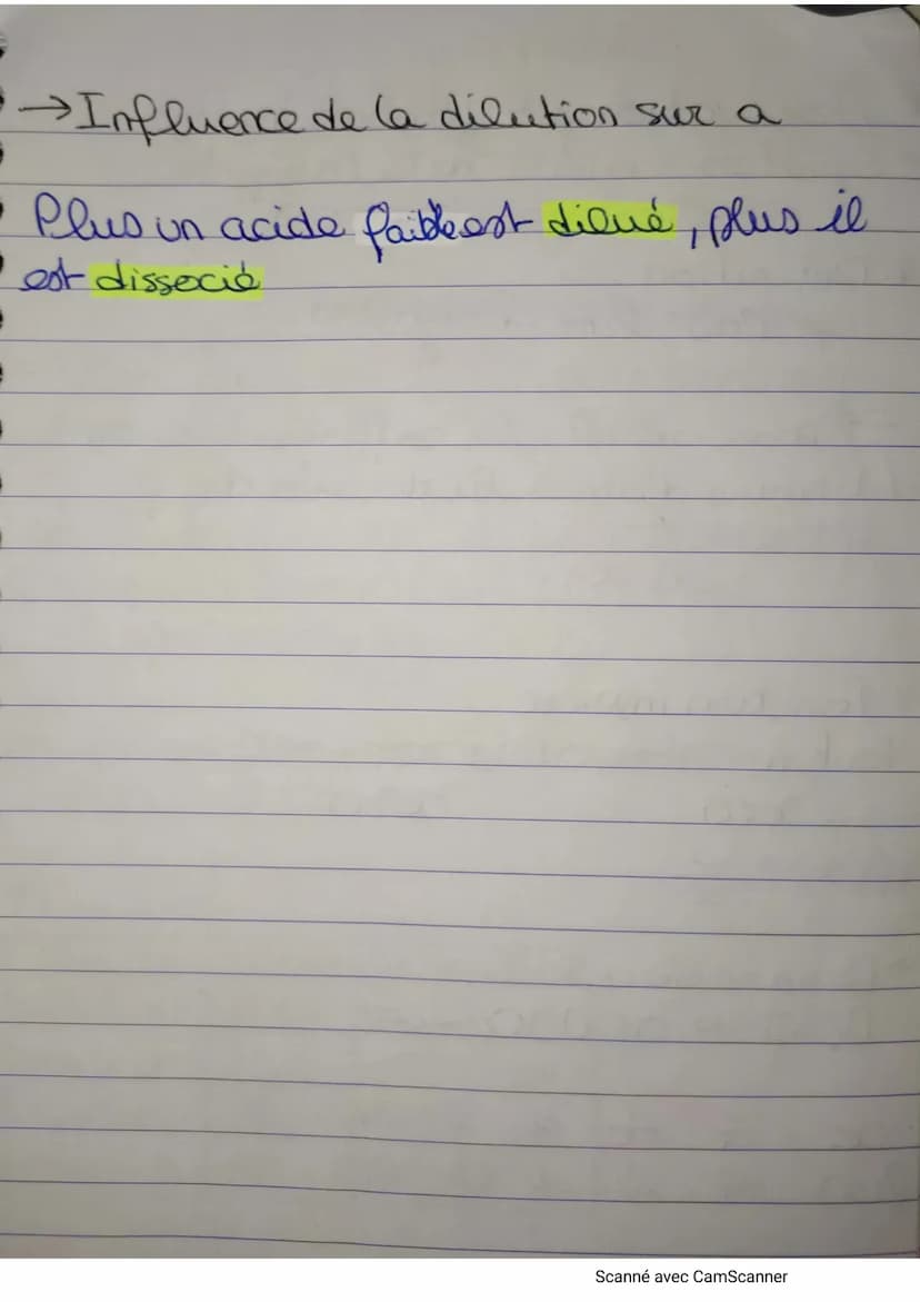 
<h2 id="constantedacidit">Constante d'acidité</h2>
<p>La constante d'acidité est représentée par la formule Ka. Elle est définie par l'expr