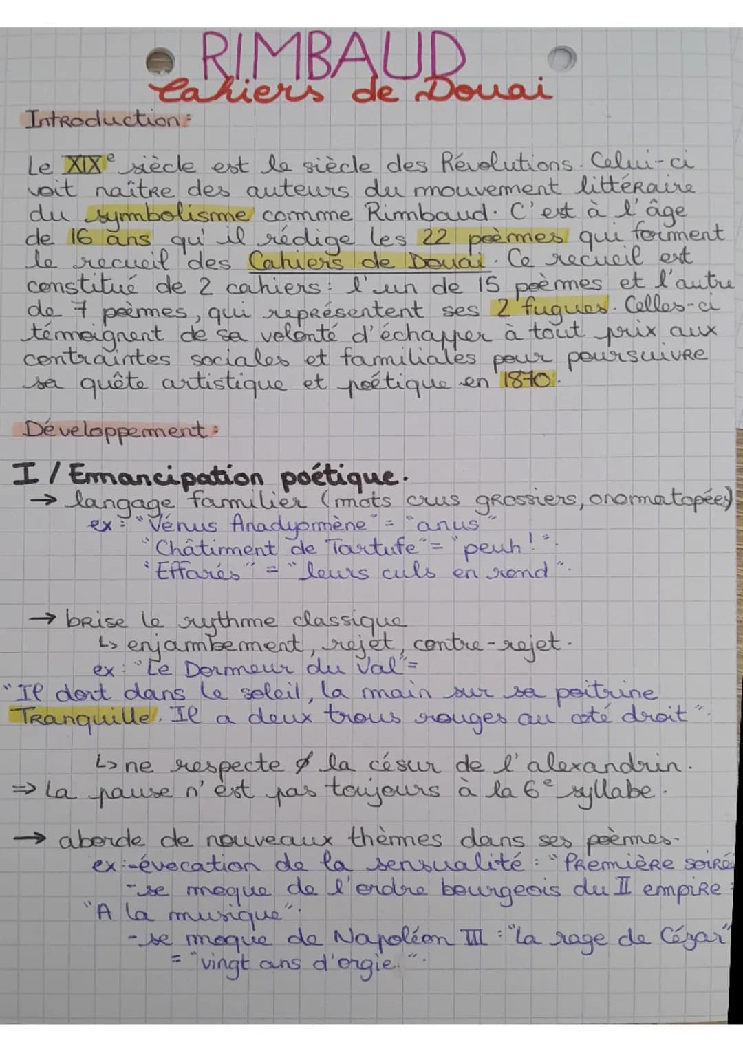Préparation de dissertation sur les Cahiers de Douai de Rimbaud. 