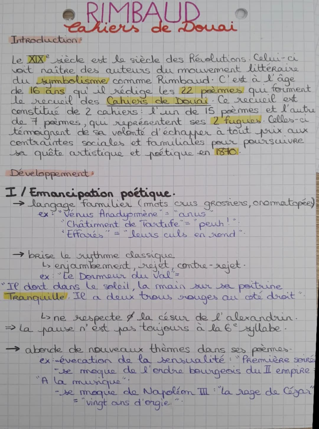 RIMBAU Douai
Cahiers de Douai
Introduction=
Le XIXe siècle est le siècle des Révolutions. Celui-ci
voit naitre des auteurs du mouvement litt