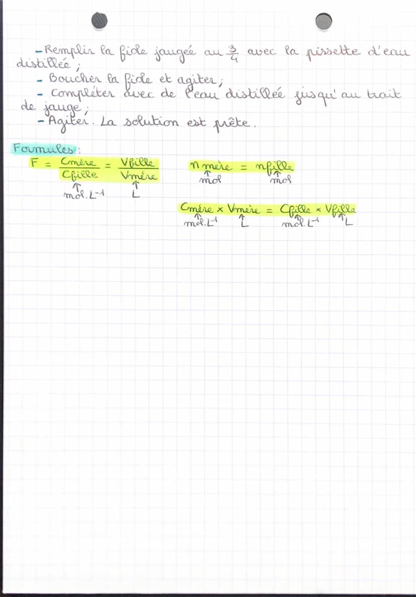 DISSOLUTION!
Matériel:
Préparer une solution
choisirsant le matériel adapté
par
1
distillée,
Formules:
m
↑
g
-
balance
coupelle
•spatule
ent