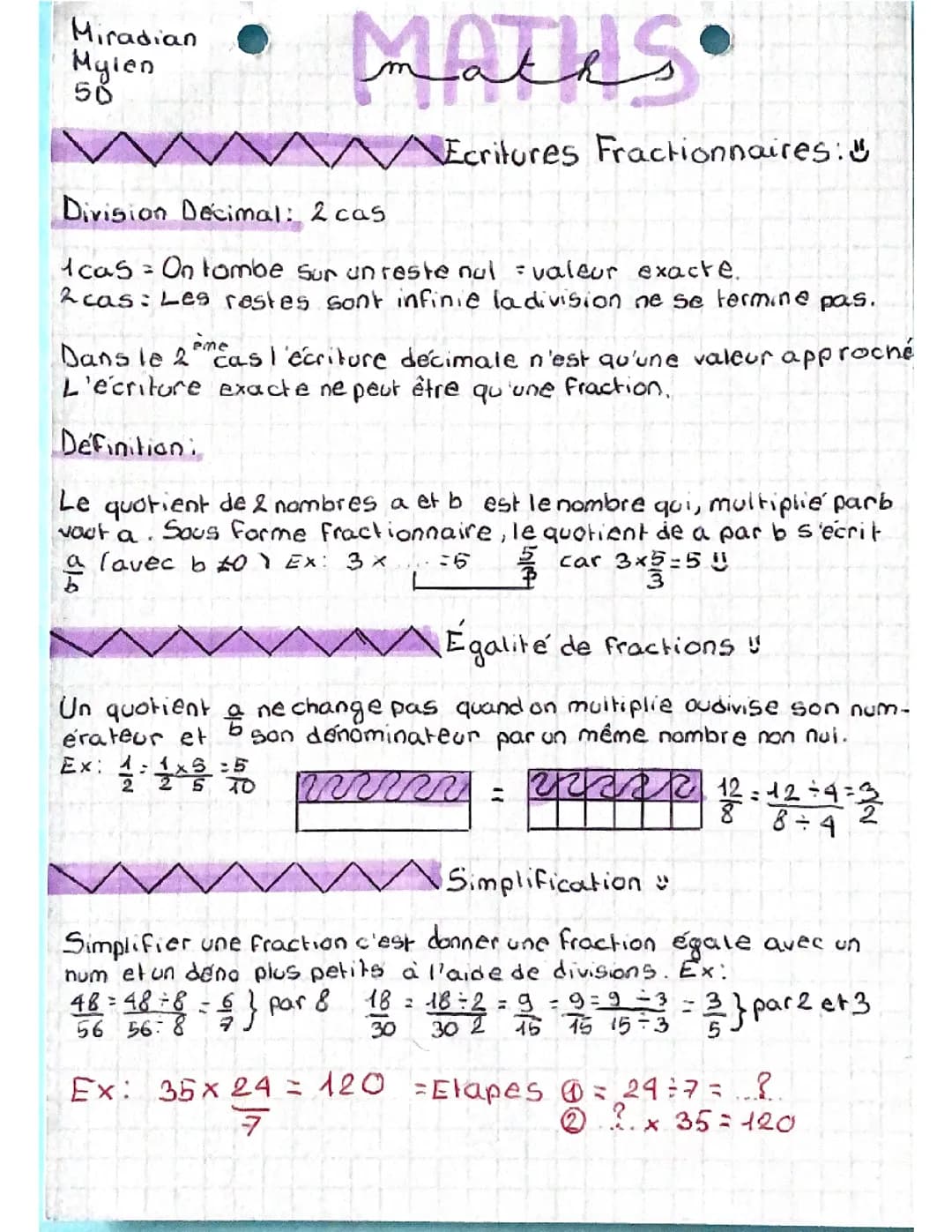 Maths écriture fractionnaire 5e