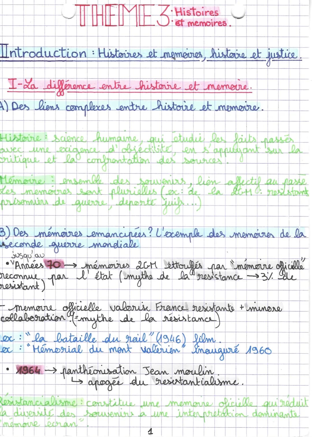 THEME Z Histoires
et memoires.
Introduction: Histoires et memoires, histoire et justice.
I-La différence entre histoire et memoire.
4) Des l