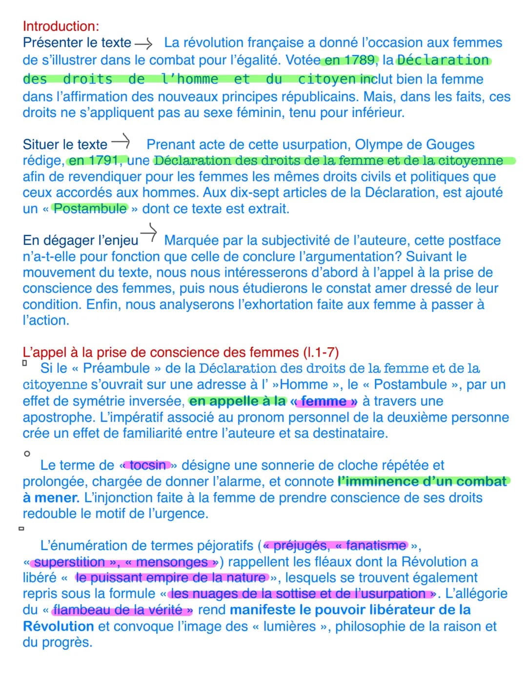 Postambule, olympe ce gouges « déclaration des droits de la
femme et de la citoyenne »
Femme, réveille-toi ; le tocsin de la raison se fait 