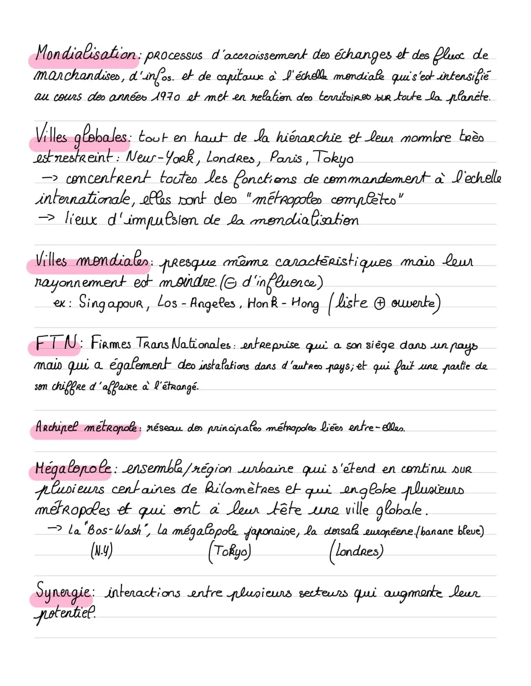 La métropolisation
définitions:
Metropole: ville qui exerce les fonctions de commandement, d'organisation
et d'impulsion sur une région.
Mét