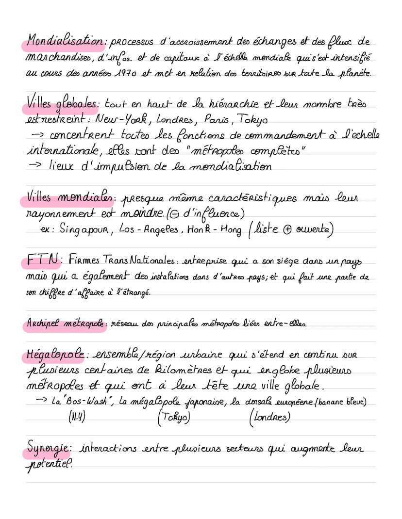 La métropolisation
définitions:
Metropole: ville qui exerce les fonctions de commandement, d'organisation
et d'impulsion sur une région.
Mét