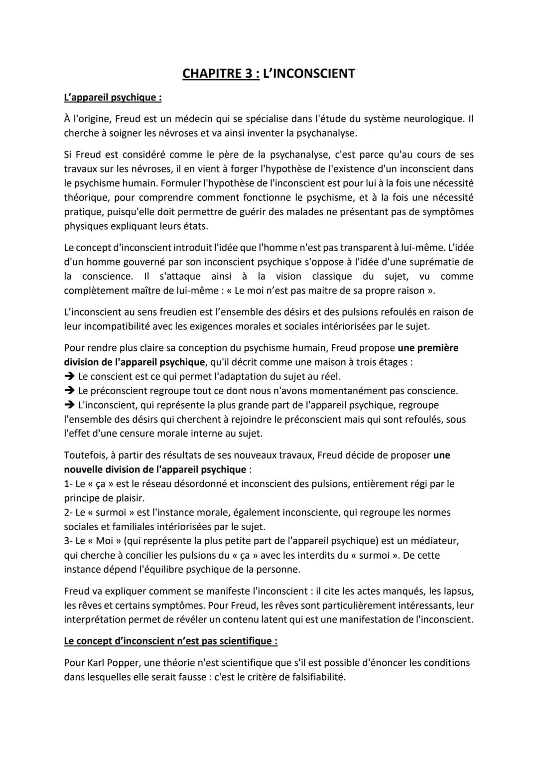 CHAPITRE 3 : L'INCONSCIENT
L'appareil psychique :
À l'origine, Freud est un médecin qui se spécialise dans l'étude du système neurologique. 