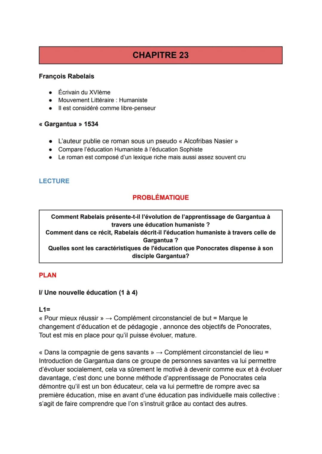 Gargantua Chapitre 23 Analyse Linéaire PDF et Texte