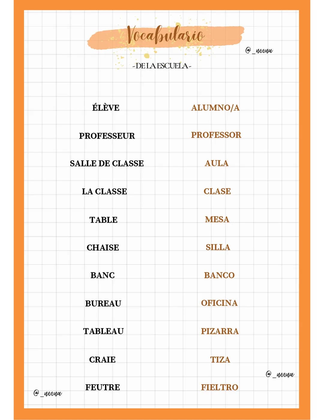 Vocabulaire de l'école en espagnol