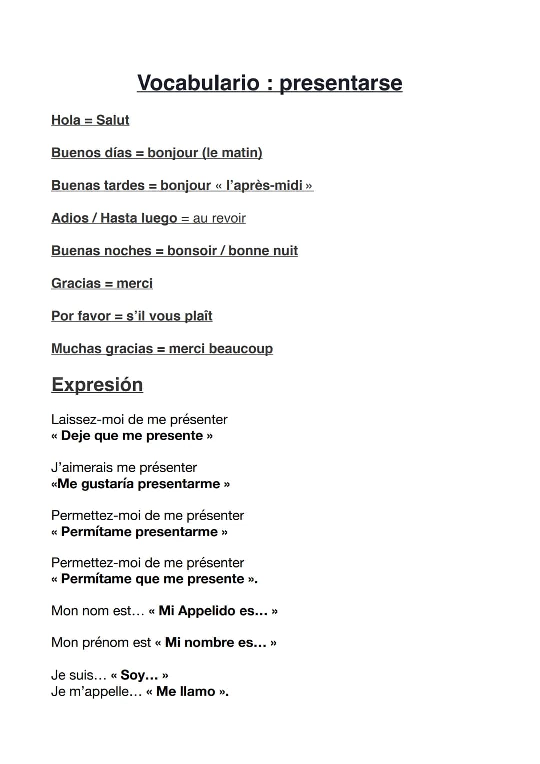 Hola = Salut
Vocabulario: presentarse
Buenos días = bonjour (le matin)
Buenas tardes = bonjour « l'après-midi >>
<<
Adios / Hasta luego = au
