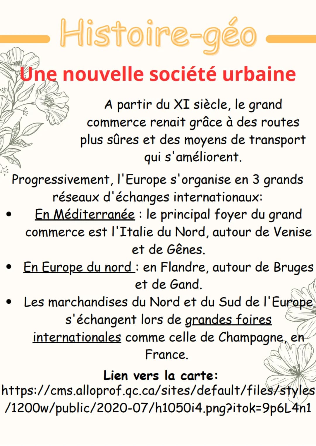 Progressivement, l'Europe s'organise en 3 grands
réseaux d'échanges internationaux:
En Méditerranée : le principal foyer du grand
commerce e