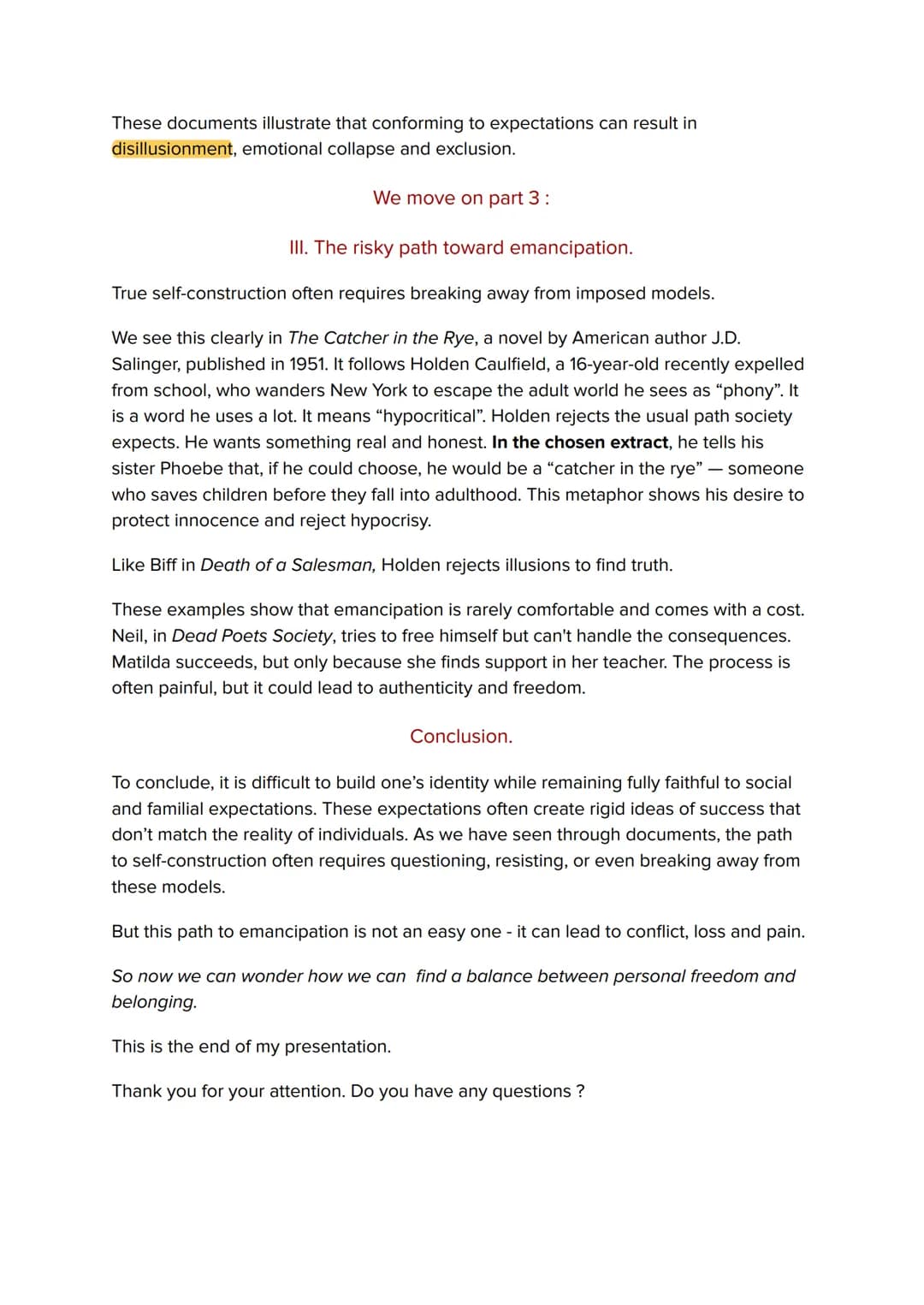 SCRIPT
Introduction.
Good morning.
Here is my dossier around the theme "Self-expression".
My dossier raises the issue of "Between conformity