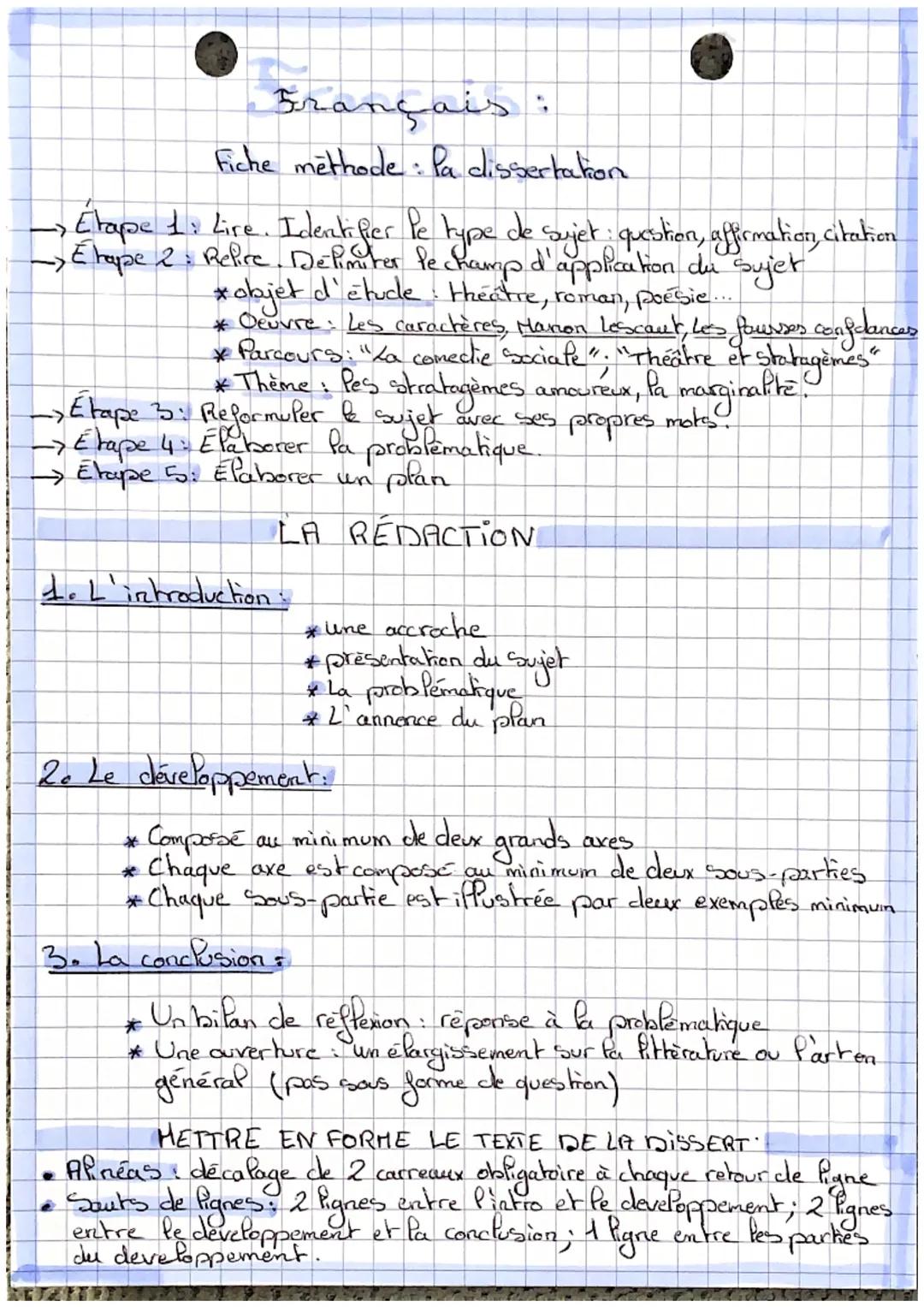 # Français.
Fiche méthode Pa dissertation

TYPES DE SUSETS/DE PLANS

• IP existe 3 types de sujets.

→Question cuverte (ex: "Comment expliqu