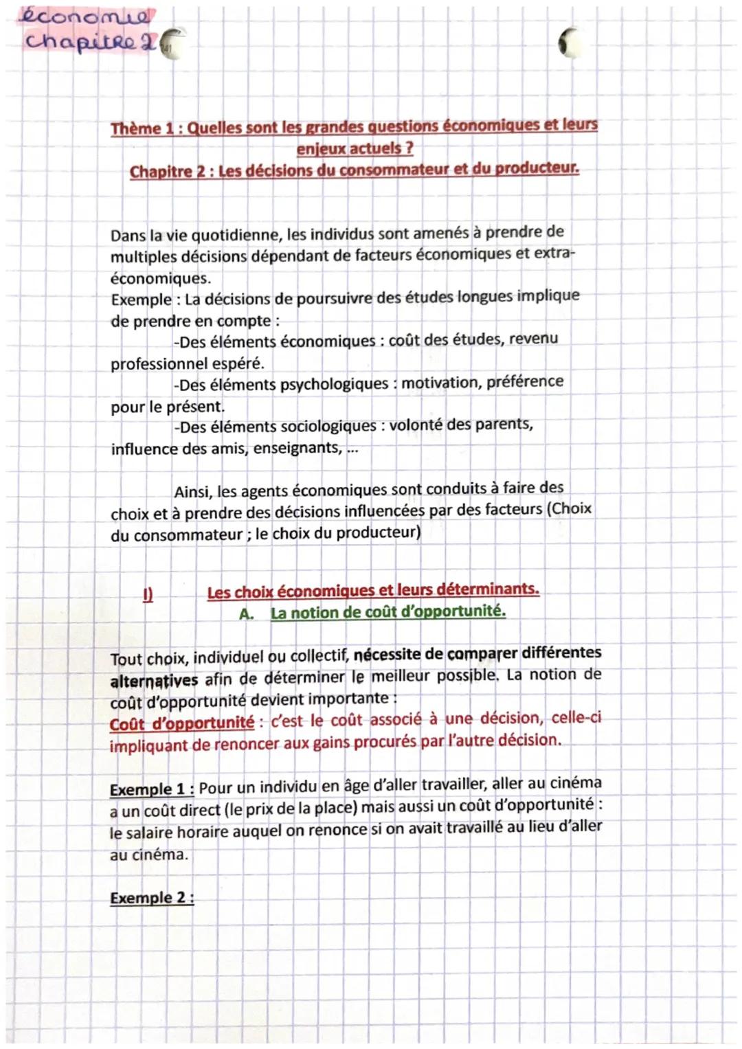 économie
chapitre 2
Thème 1: Quelles sont les grandes questions économiques et leurs
enjeux actuels ?
Chapitre 2 : Les décisions du consomma