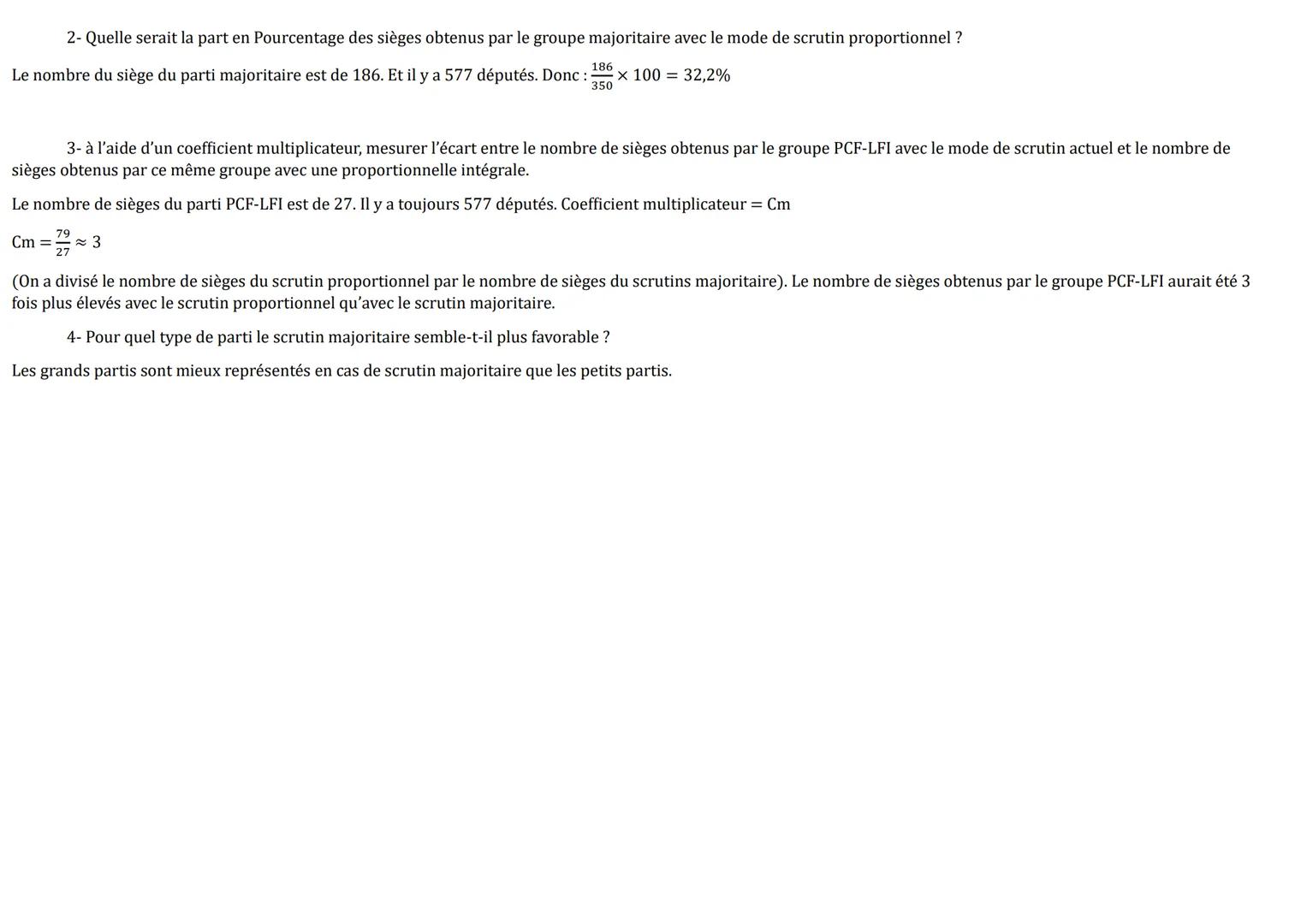# Le fonctionnement des différents modes de scrutin.

Exemple :
1)

Trois partis se constituent dans un lycée pour proposer des candidats au
