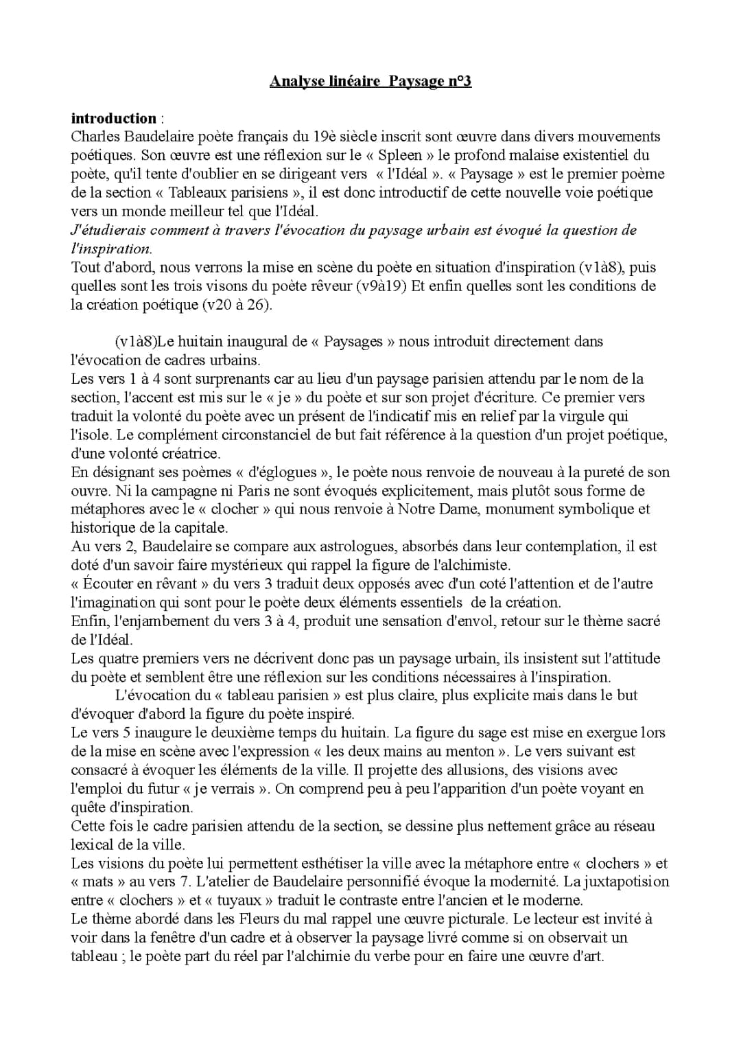 Paysage Baudelaire Analyse Linéaire et Explication