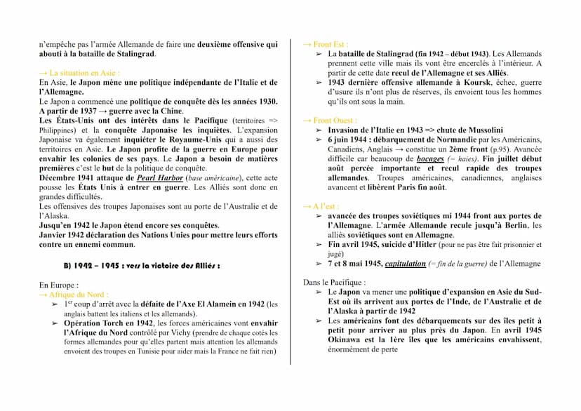 Chapitre 3 : la seconde guerre mondiale (1939-1945)
La marche à la Guerre :
Avec l'arrivée d'Hitler → réarmement de l'Allemagne
1938:
>
➤ An