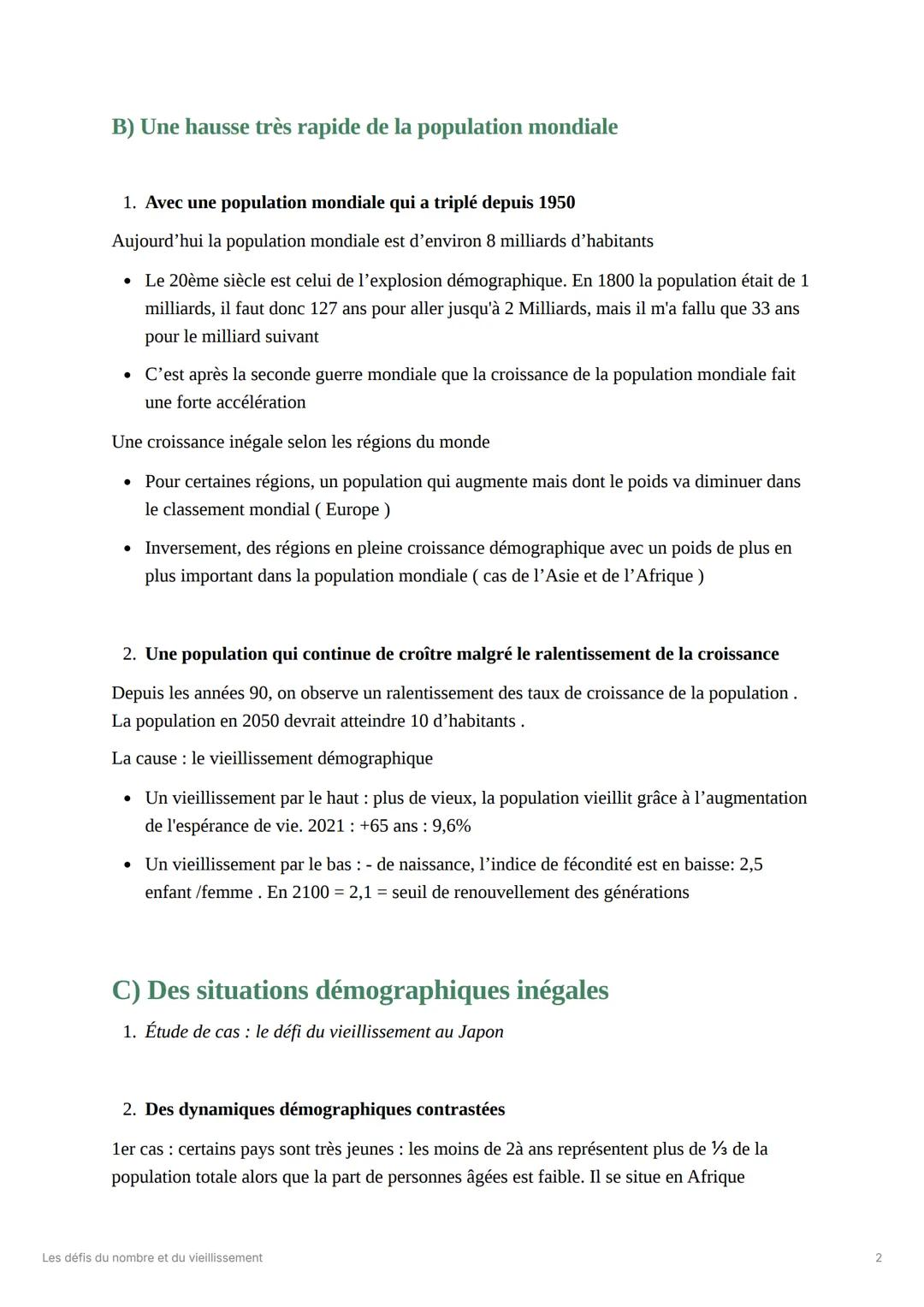 --- OCR Start ---
Les défis du nombre et du
vieillissement
cours afterclass
Plan du cours
problématique: Quels sont les défis posés par la t