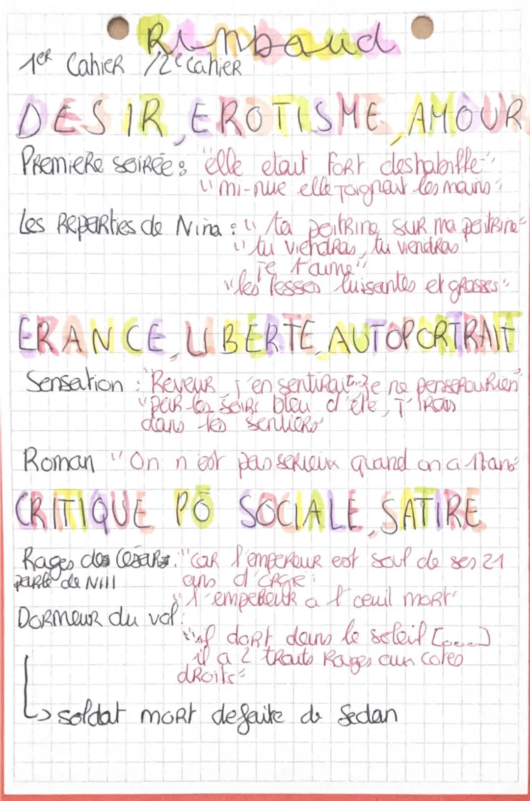 • Rimbaud
TeR Cahier cahier
DESIR EROTISME AMOUR
Premiere soirée: elle était fort deshabille"
"mi-nue elle poignant les mains
Les Reparties 