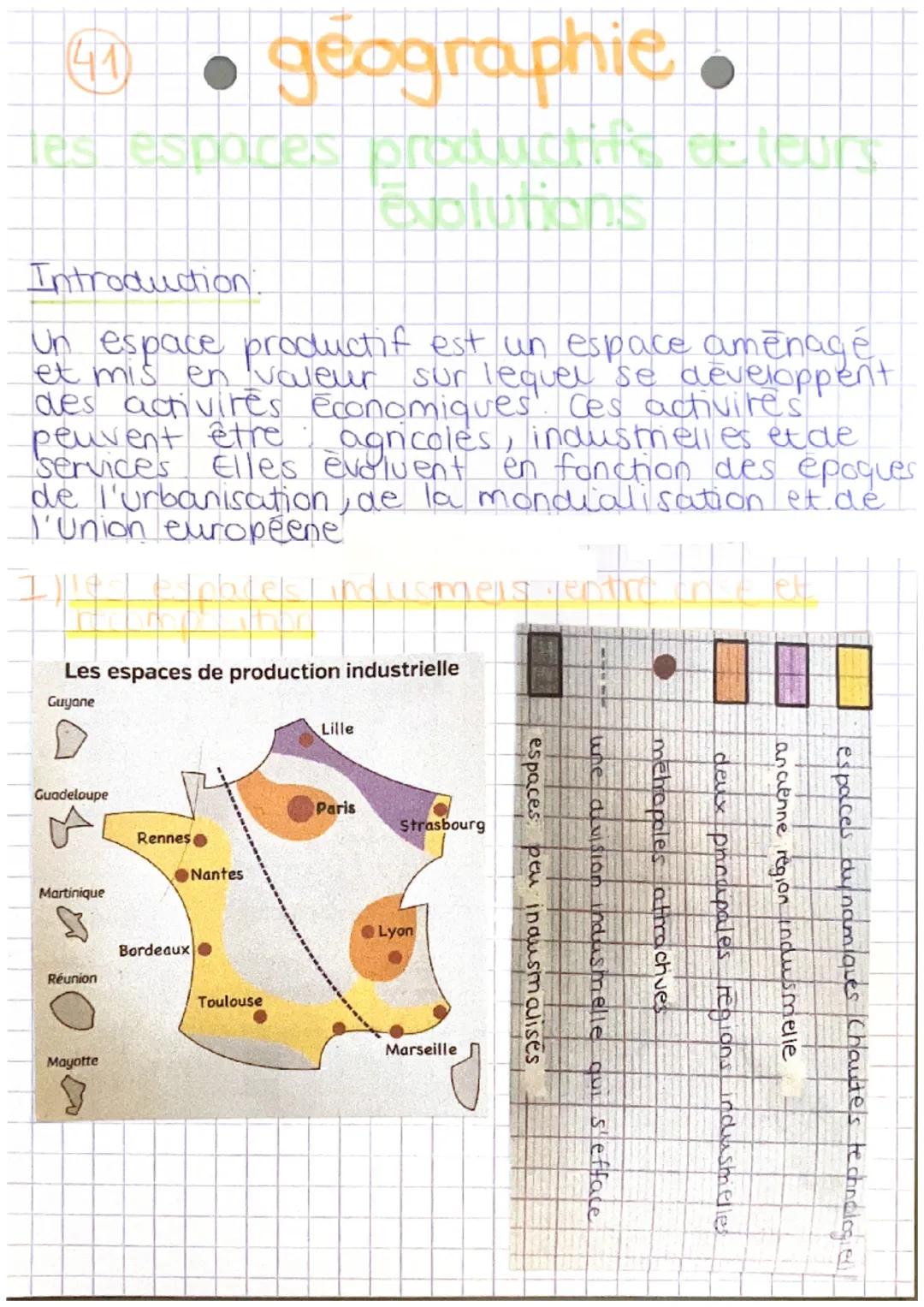 (41)
• géographie.
es espaces producties ecteurs
exolutions
Introduction.
Un espace productif est un espace aménagé,
et mis en valeur sur le