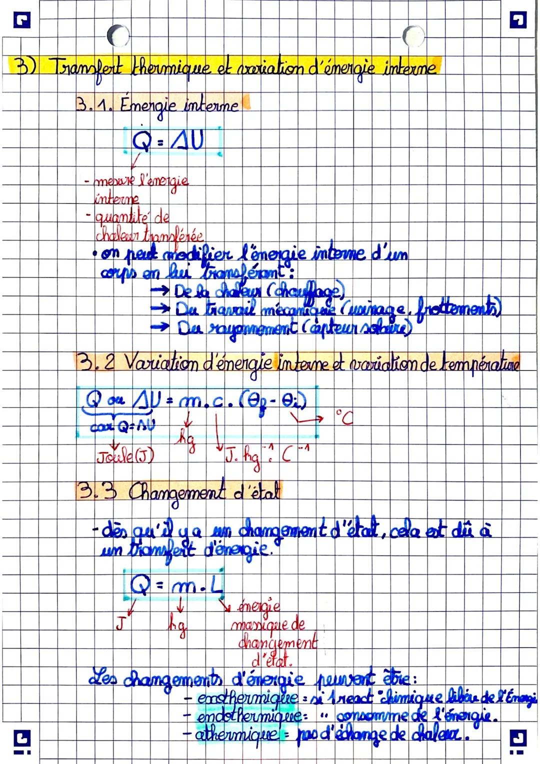 L
1) Transmission de chaleur
1.1. Sens du transfert thermique
Emergie interne : compérature et é
change d'énergie
- à l'intérieur toujours d
