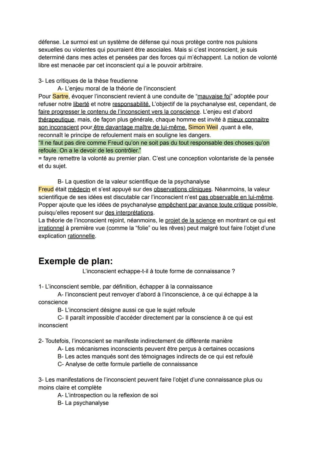 L'inconscient
renvoie à tout ce qui peut échapper à notre conscience. ex: les souvenirs oubliés
ce qui se trouve dans notre corps ou dans no