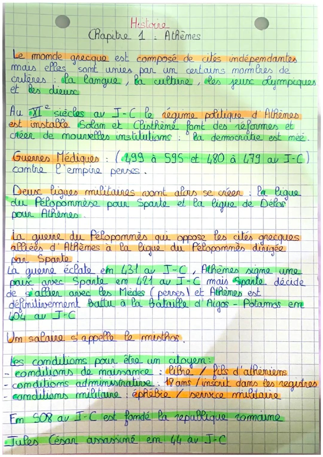 Histoire
Chapitre 1 Athèmes
E
Le momde grecque est composé de cités indépendantes.
mais elles somt unies par un certains mombres de
critères