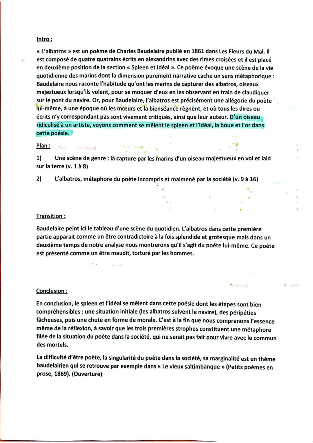 répétition,
caractère hab. de
la scène
I
L'albatros
II
1ª quatrin
= pose le cadre
periphrase marins grp indetermini
Souvent pour s'amuser, l
