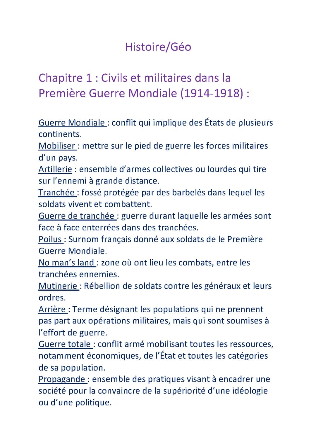 Première Guerre Mondiale (1914-1918)