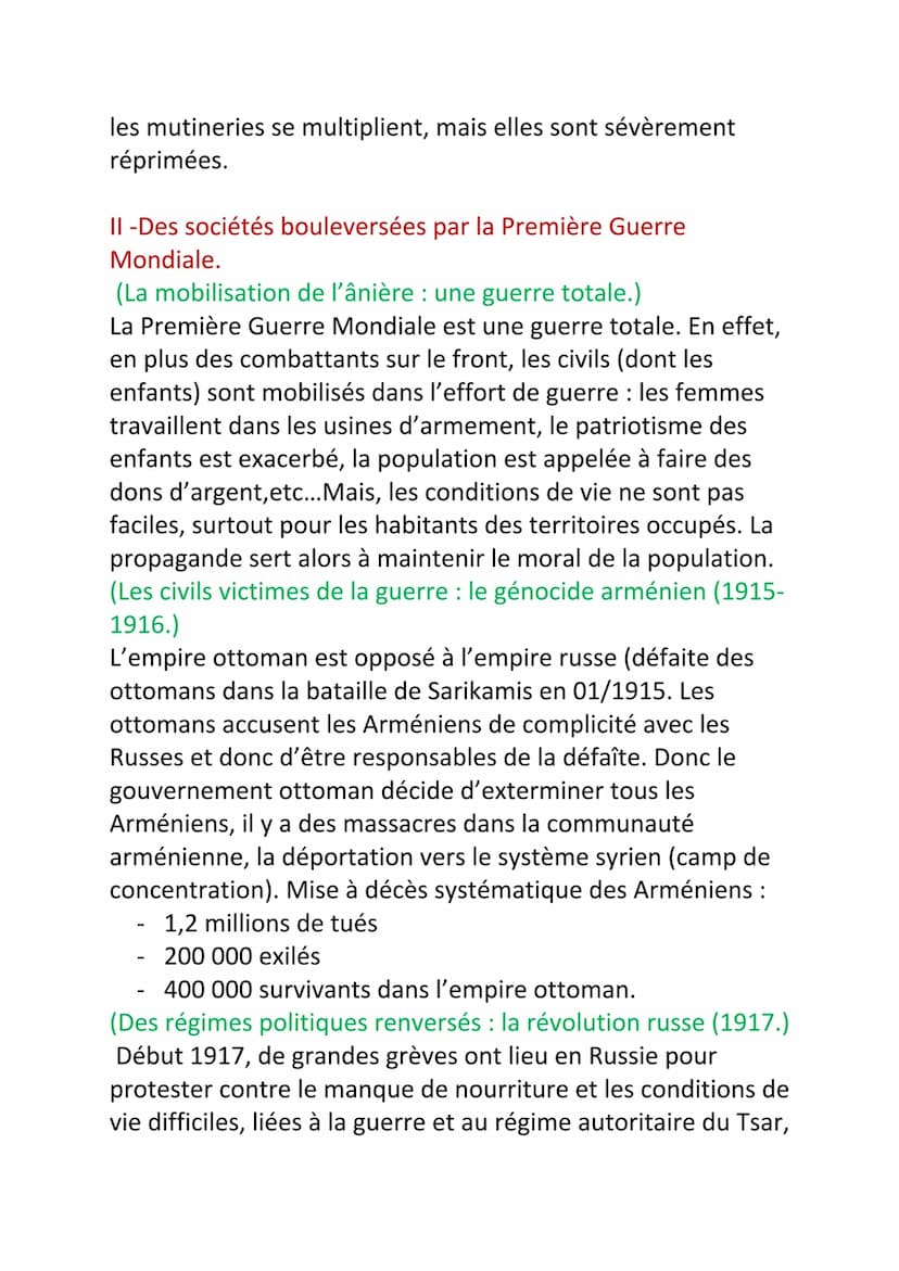 Histoire/Géo
Chapitre 1: Civils et militaires dans la
Première Guerre Mondiale (1914-1918):
Guerre Mondiale : conflit qui implique des États