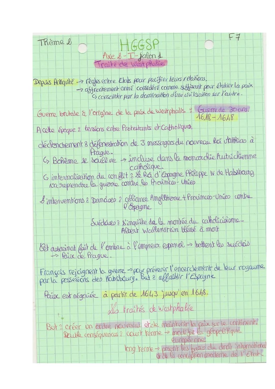 Theme 2
a
HGGSP
Axe 2-I-jalan 1
Traité de Westphalie
Depuis Antiquité règles entre Etats pour pacifier leurs relations.
F7
2
→ affrontement 