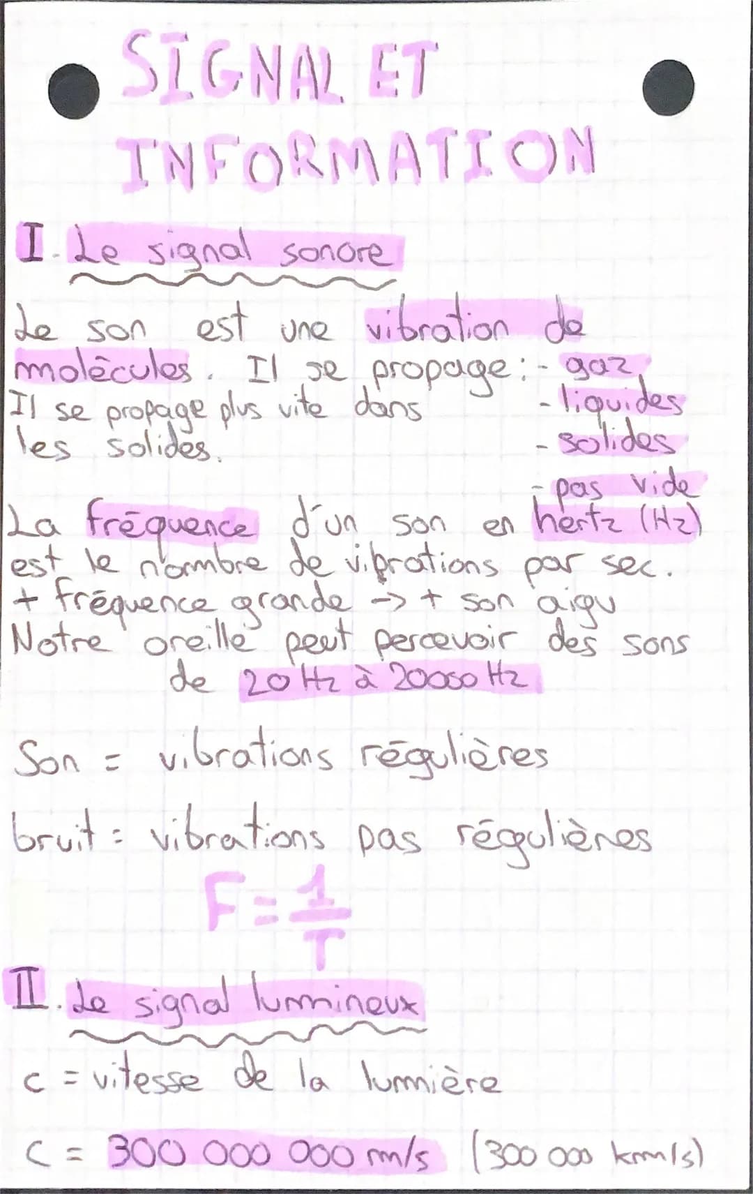 SIGNAL. ET
INFORMATION
I. Le signal sonore
Le son
est une vibration
de
molecules. Il se propage: - gaz,
Il se propage plus vite dans
les sol