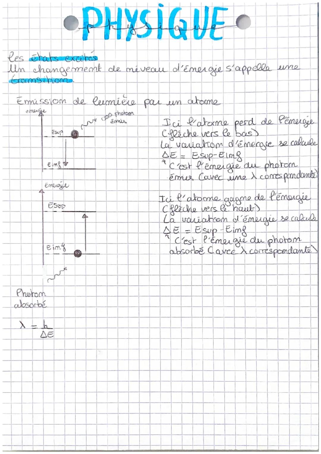 •PHYSIQUE
C3-La lumière: dualité omde-particule
domaine des radiations visibles : De 400 mm á 800 mm
spectre de raie d'émission: raies color