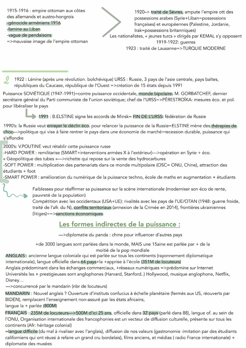 ES DYNAMIQUES DES PUISSANCES A L'INTERNATIONAL
PUISSANCE: capacité d'un État
à imposer sa volonté et à agir
sur le monde, en s'assurant
d'un