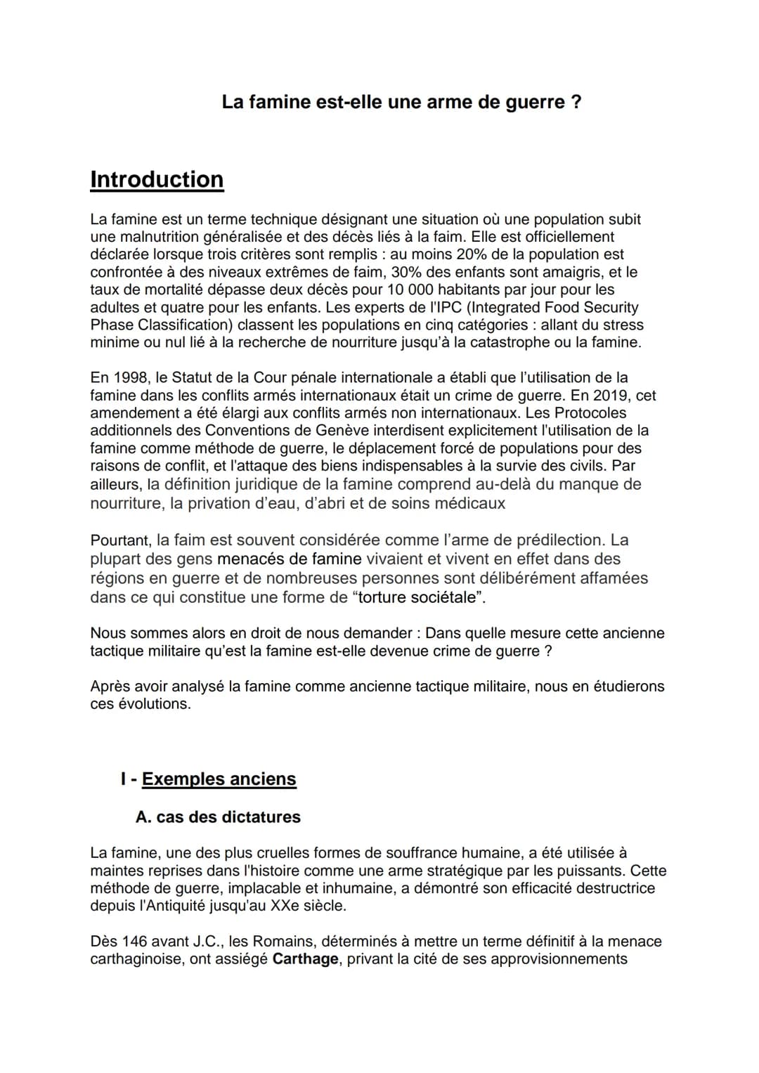 La famine est-elle une arme de guerre ?
Introduction
La famine est un terme technique désignant une situation où une population subit
une ma