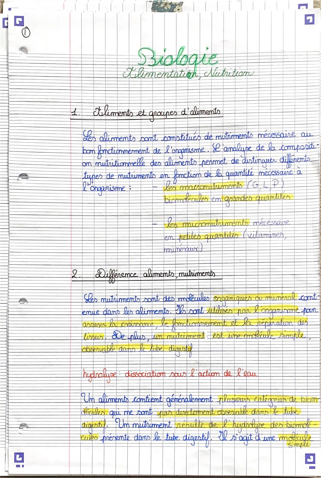 GG
G
Biologie
Alimentation Nutrition
1.
Aliments et groupes d'aliments
Les aliments sont constitués de mutriments mécessaire au
bom fonction