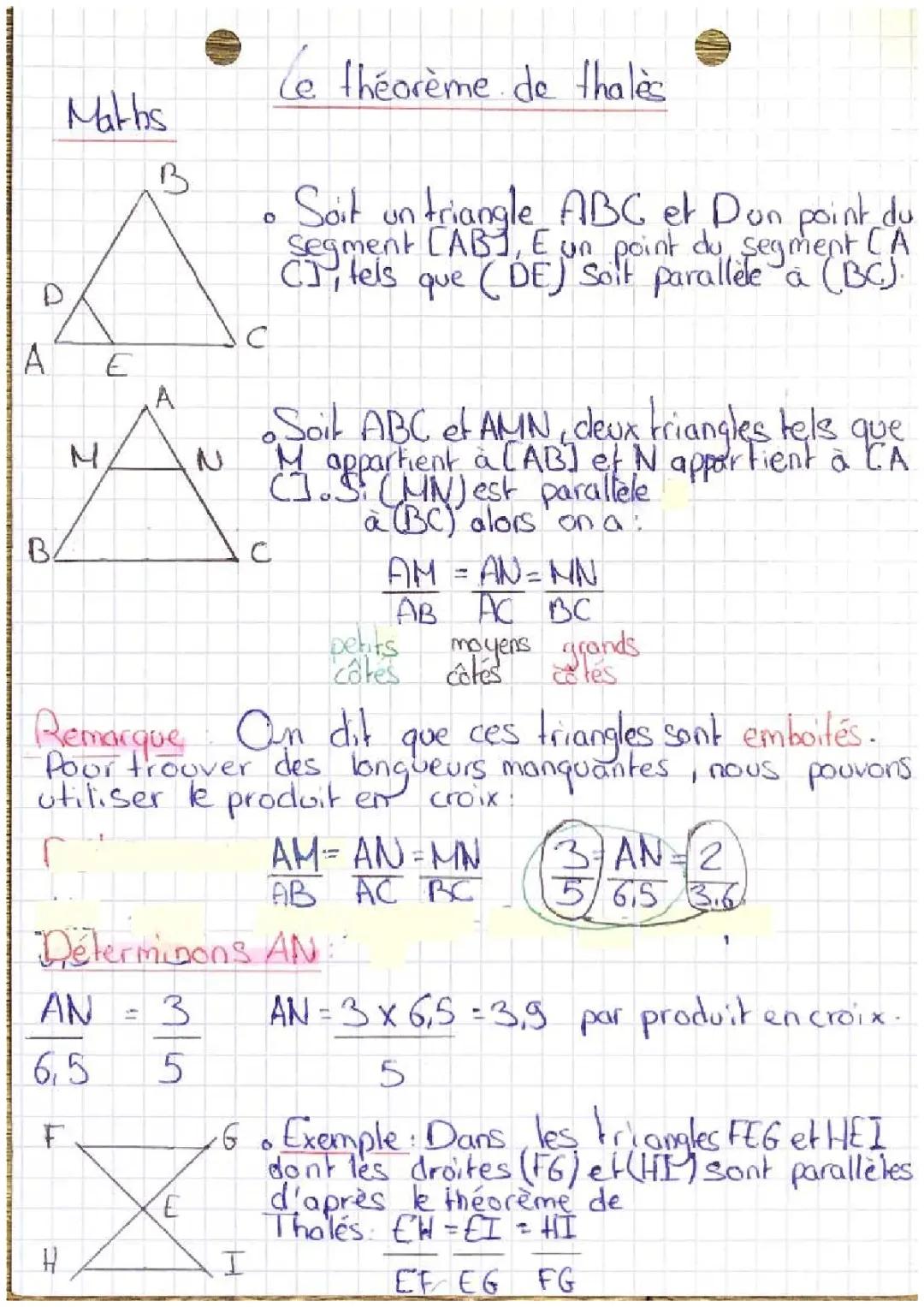 Exercices Corrigés du Théorème de Thalès pour les Élèves de 3ème et 4ème