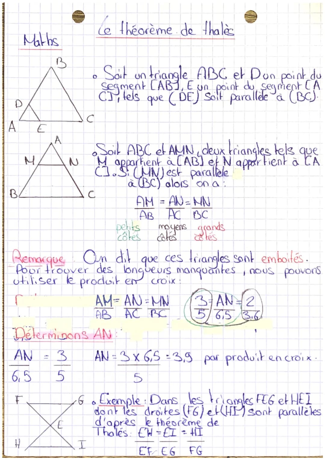 A
A
B
Maths
M
r
TJ
T
E
B
A
с
mlin
Le théorème de thales
O
H
Soit un triangle ABC et Dun point du
segment [ABS, E un point du segment CA
CI, 