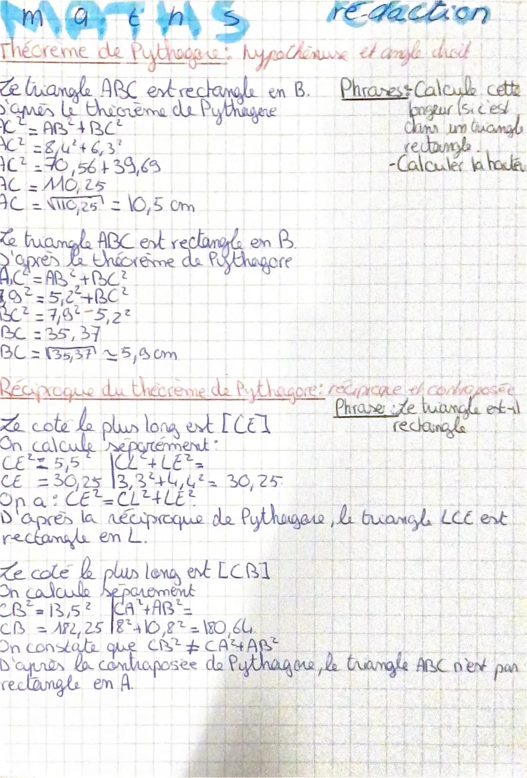ction
m
aths
Thecreme de Pythagore hypothesuse et angle droit
Le triangle ABC estrectangle en B.
s'ames be the crème de Pythagere
FC ²² =AB²