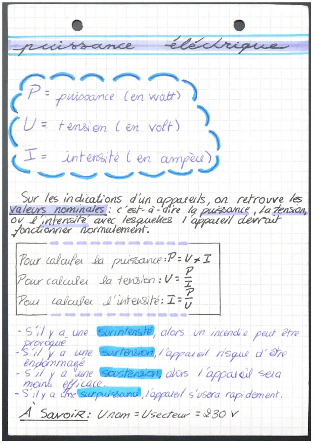puissance
éléctrique
P = puissance (en watt)
tહત
In watt)
U = tension (en volt)
I = intensité (en ampèce))
Sur les indications d'un appareil