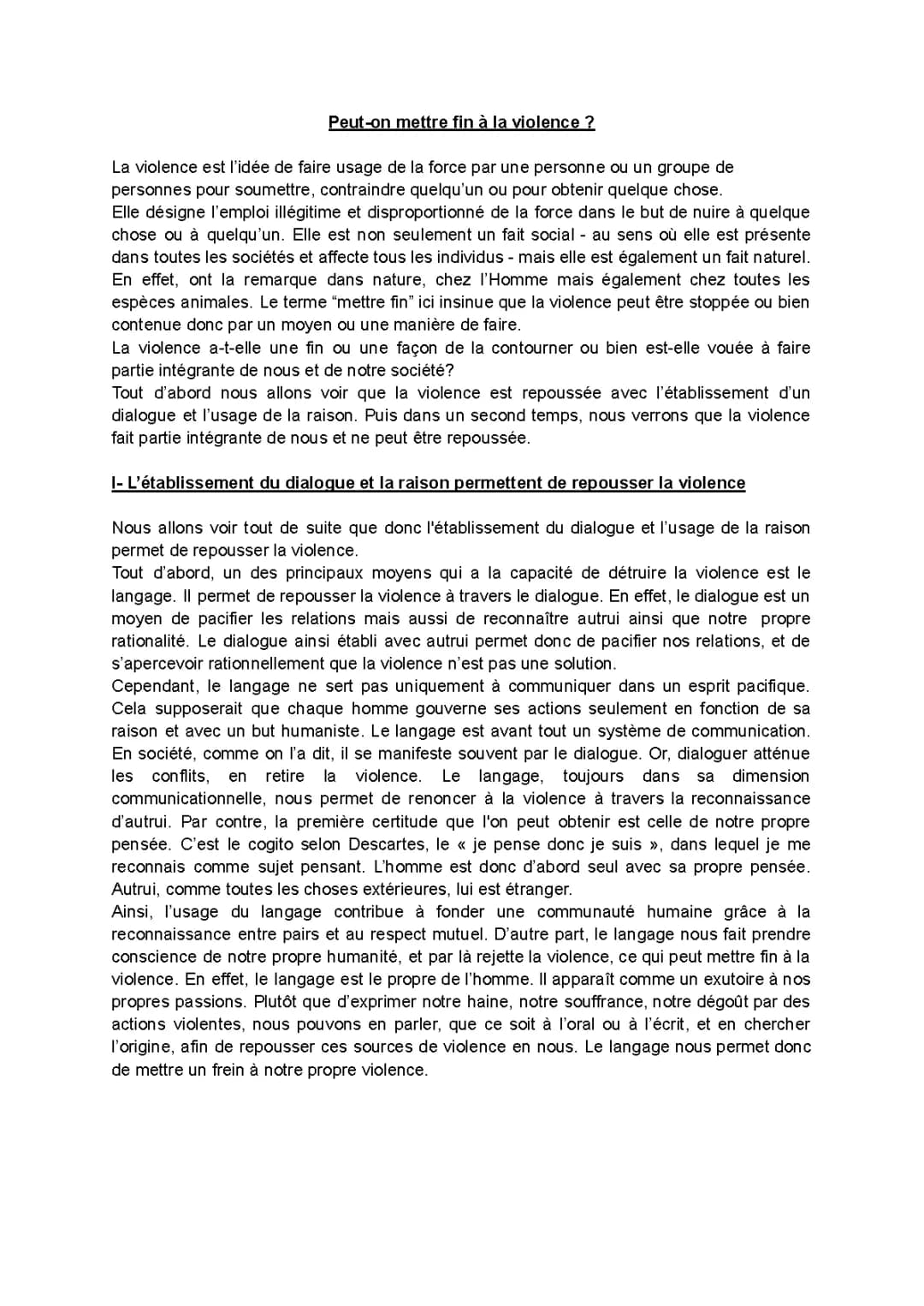 Peut-on Mettre Fin et Discuter de la Violence en Philo?