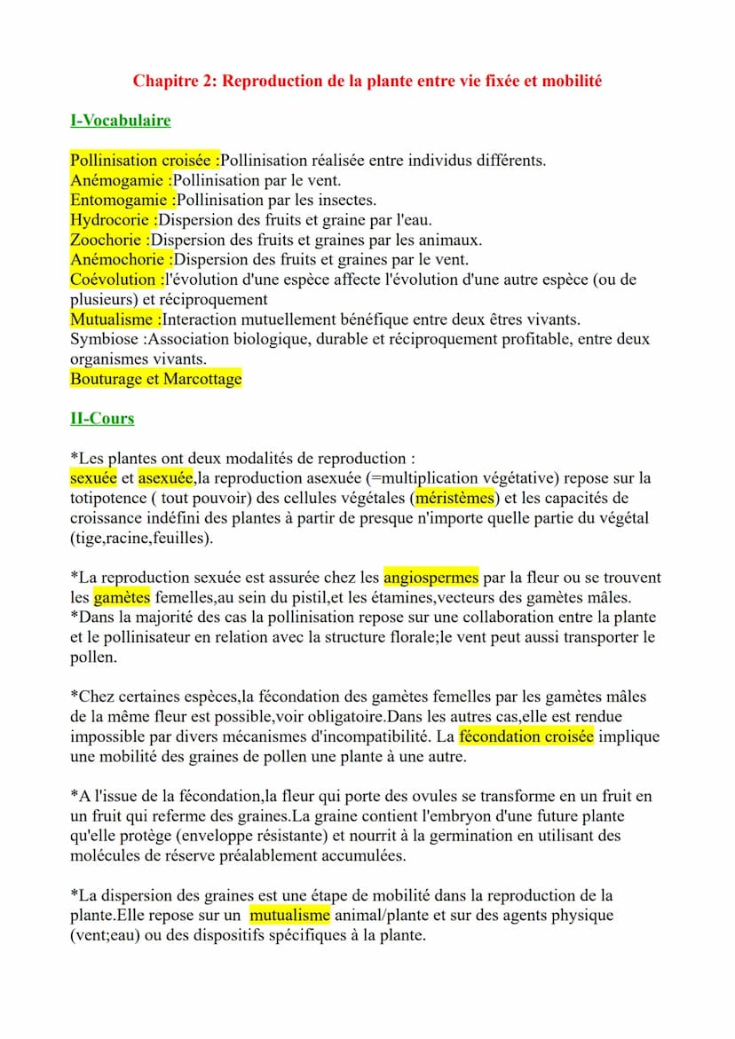I-Vocabulaire
Chapitre 1: L'organisation fonctionnelle des plantes à fleurs
Hormone végétale :Molécule produite par les végétaux jouant un r