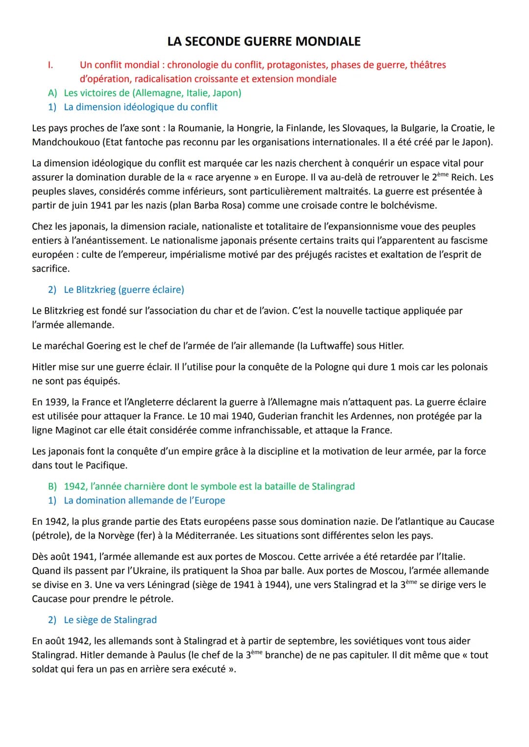LA SECONDE GUERRE MONDIALE
1.
Un conflit mondial: chronologie du conflit, protagonistes, phases de guerre, théâtres
d'opération, radicalisat