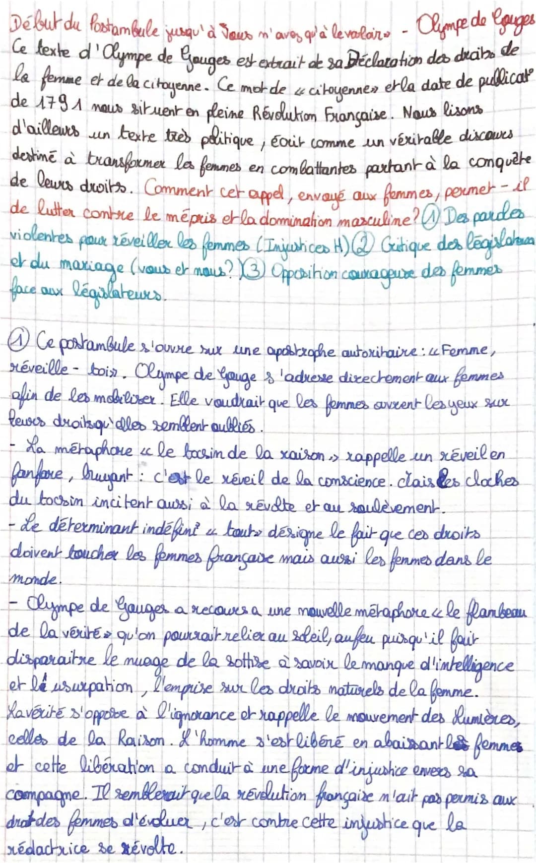 Postambule Olympe de Gouges: Analyse, Mouvement et Conclusion PDF