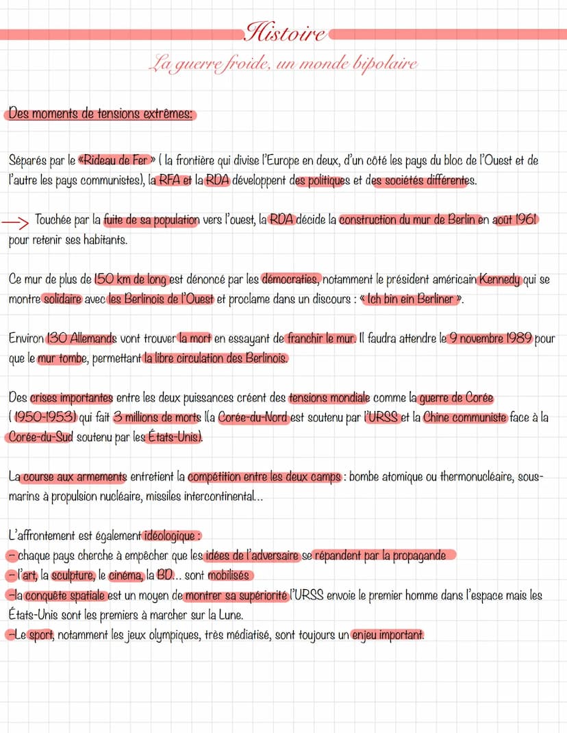 
<h2 id="rsumdelaguerrefroide">Résumé de la Guerre Froide</h2>
<p>Après la Seconde Guerre Mondiale, le monde se divise en deux blocs, dirigé