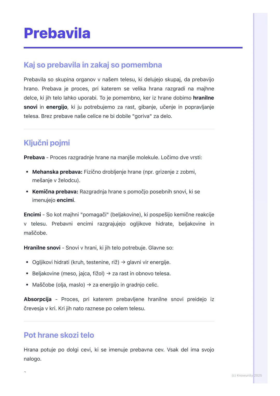 # Prebavila

Kaj so prebavila in zakaj so pomembna

Prebavila so skupina organov v našem telesu, ki delujejo skupaj, da prebavijo
hrano. Pre